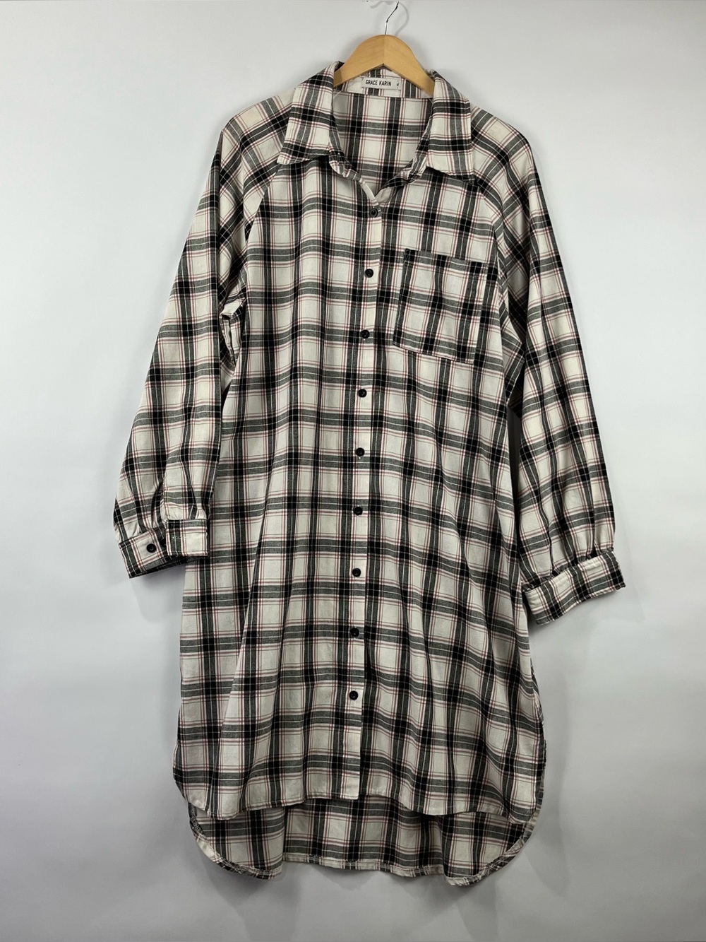Grace Karin Plaid Shirt Dress Shirt Jacket Pockets Oversized Layering XL NWOT